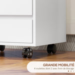 Caisson de bureau rangement bureau sur roulettes 4 tiroirs coulissants en bois aspect bois blanc