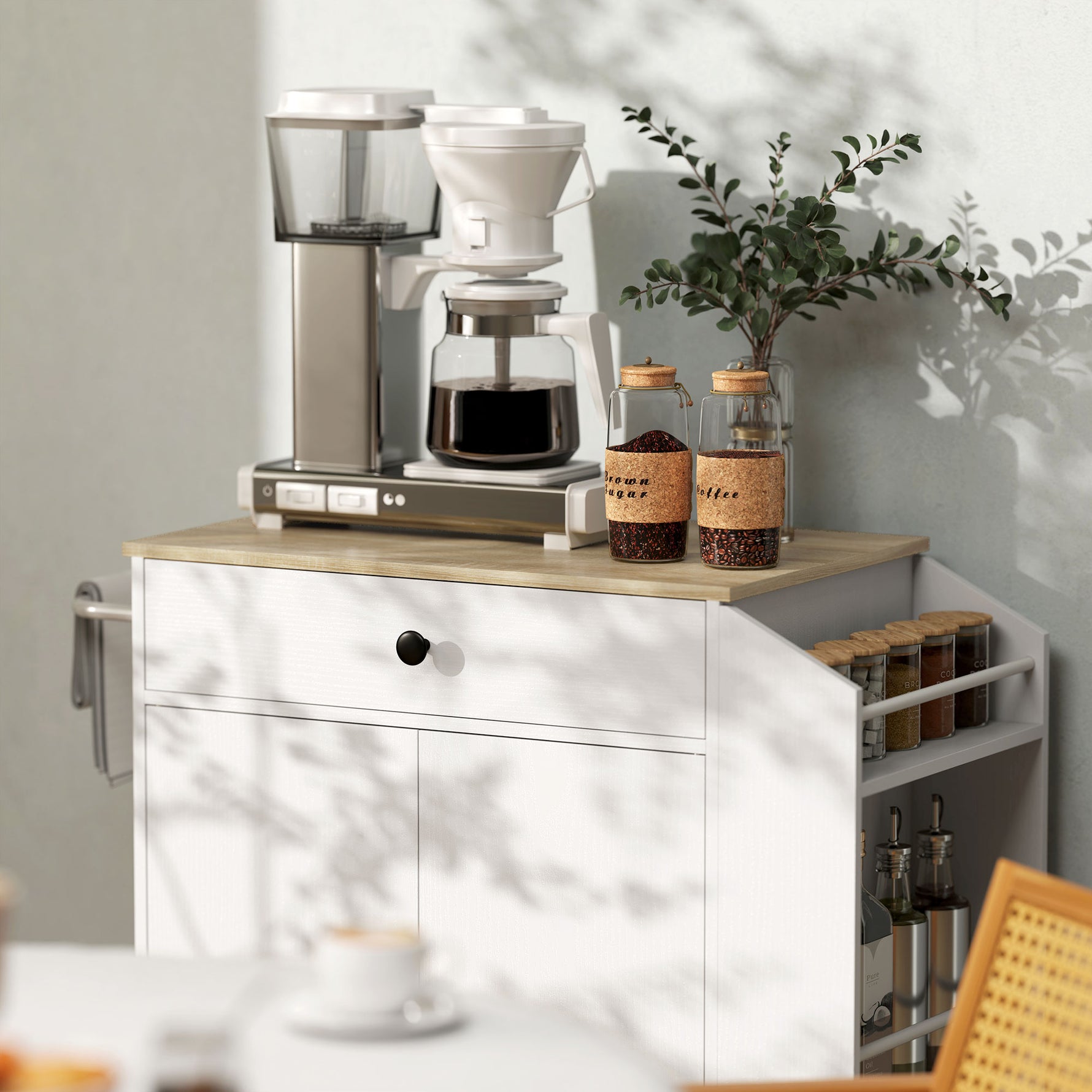 Îlot central cuisine mobile desserte cuisine avec tiroir étagère réglable placard à deux portes 82 x 38 x 86,5 cm blanc