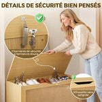Coffre de Rangement en Rotin 136L, Banc Coffre avec Couvercle Relevable et 2 Charnières de Sécurité, Chêne