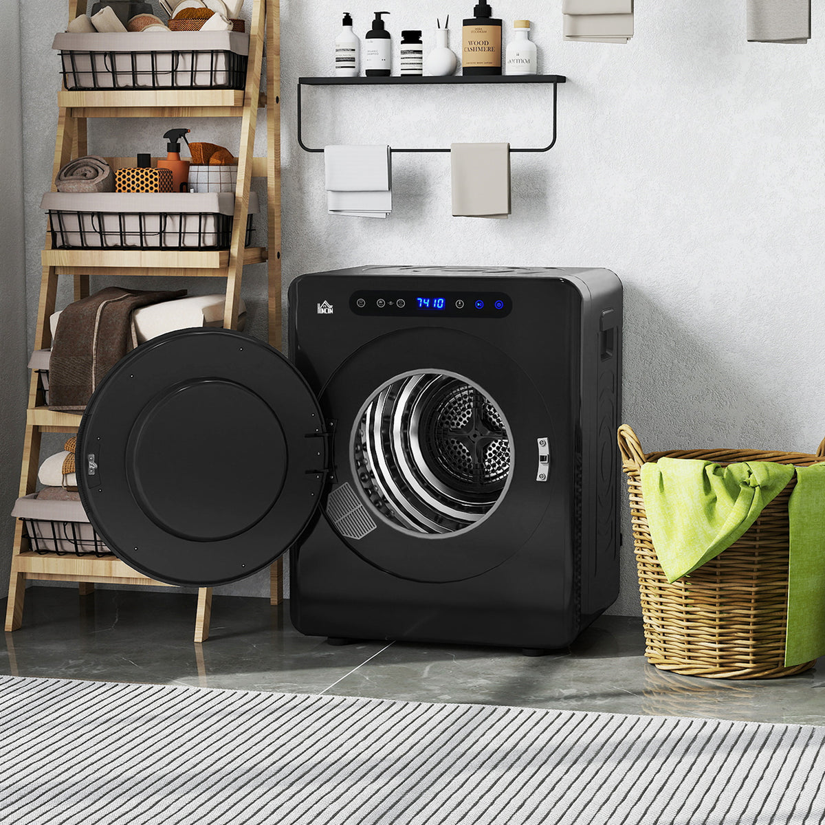 Sèche linge à évacuation, sèche-linge électrique 1000 W 3 Kg, modes Extra Dry et ECO, minuterie, acier inoxydable, noir