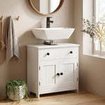 Meuble sous lavabo de salle de bain, meuble moderne sur pied avec charnières à fermeture douce, tiroir, 2 portes, blanc