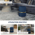 Pouf tabouret repose-pied coffre de rangement en velours côtelé 36 x 36 x 44 cm pour salon chambre bleu