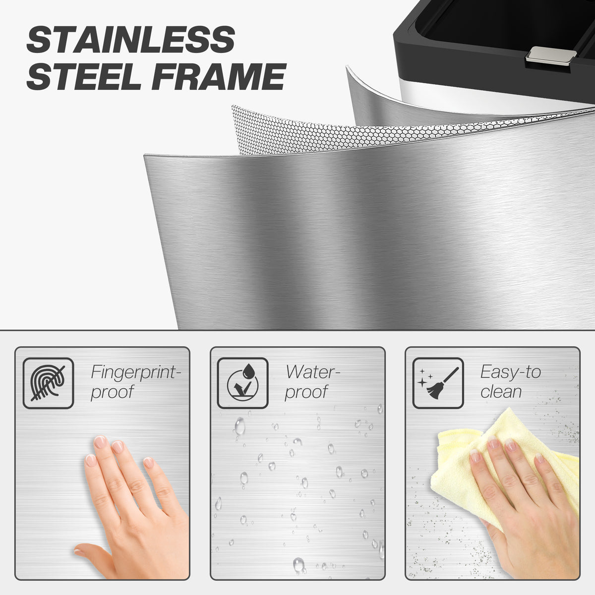 Poubelle rectangulaire à pédale poubelle cuisine 3 compartiments fermeture douce acier inox 45,7 x 35,8 x 76 cm argent