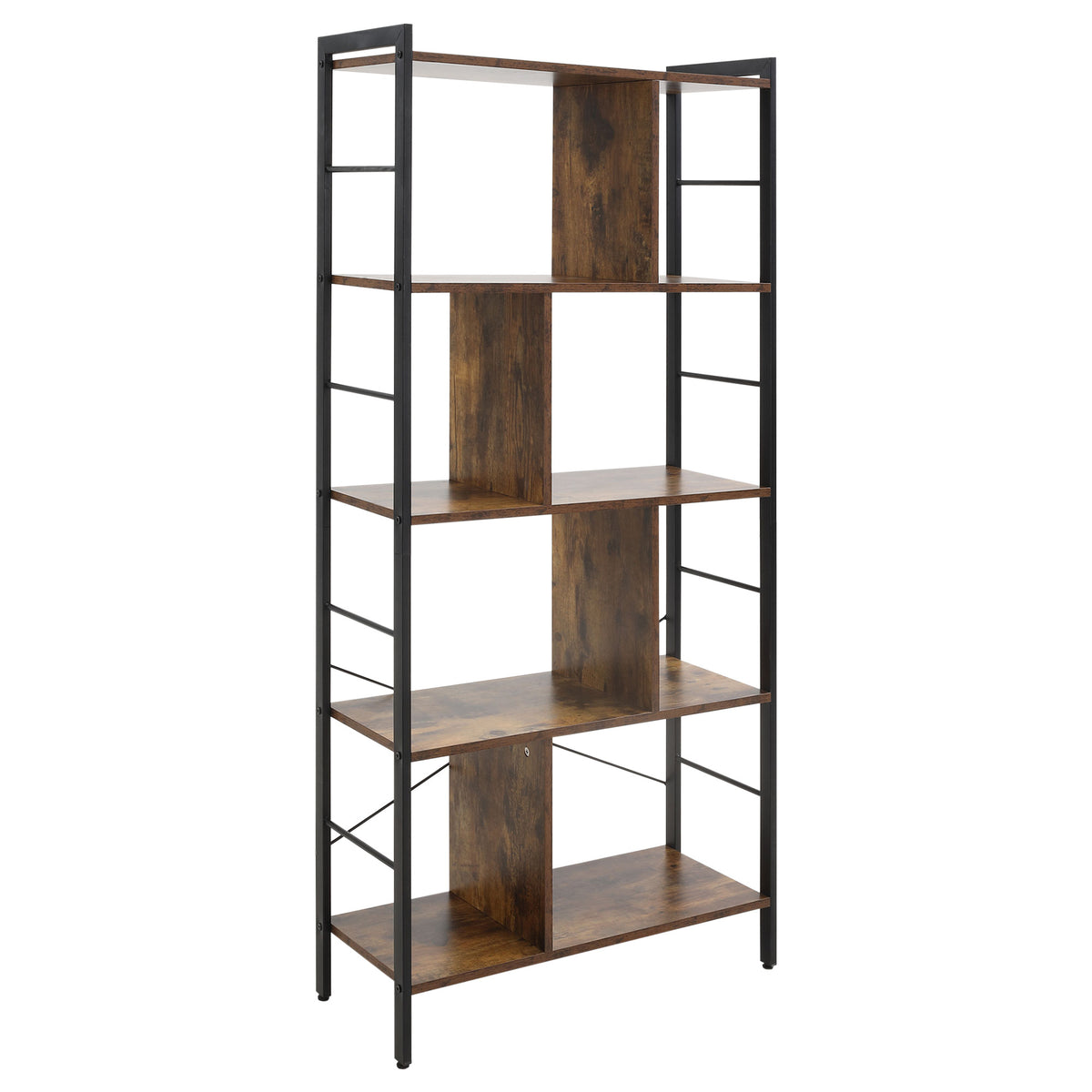 Bibliothèque étagère de rangement à 5 niveaux avec compartiments ouverts 74 x 30 x 157,5 cm brun rustique et noir
