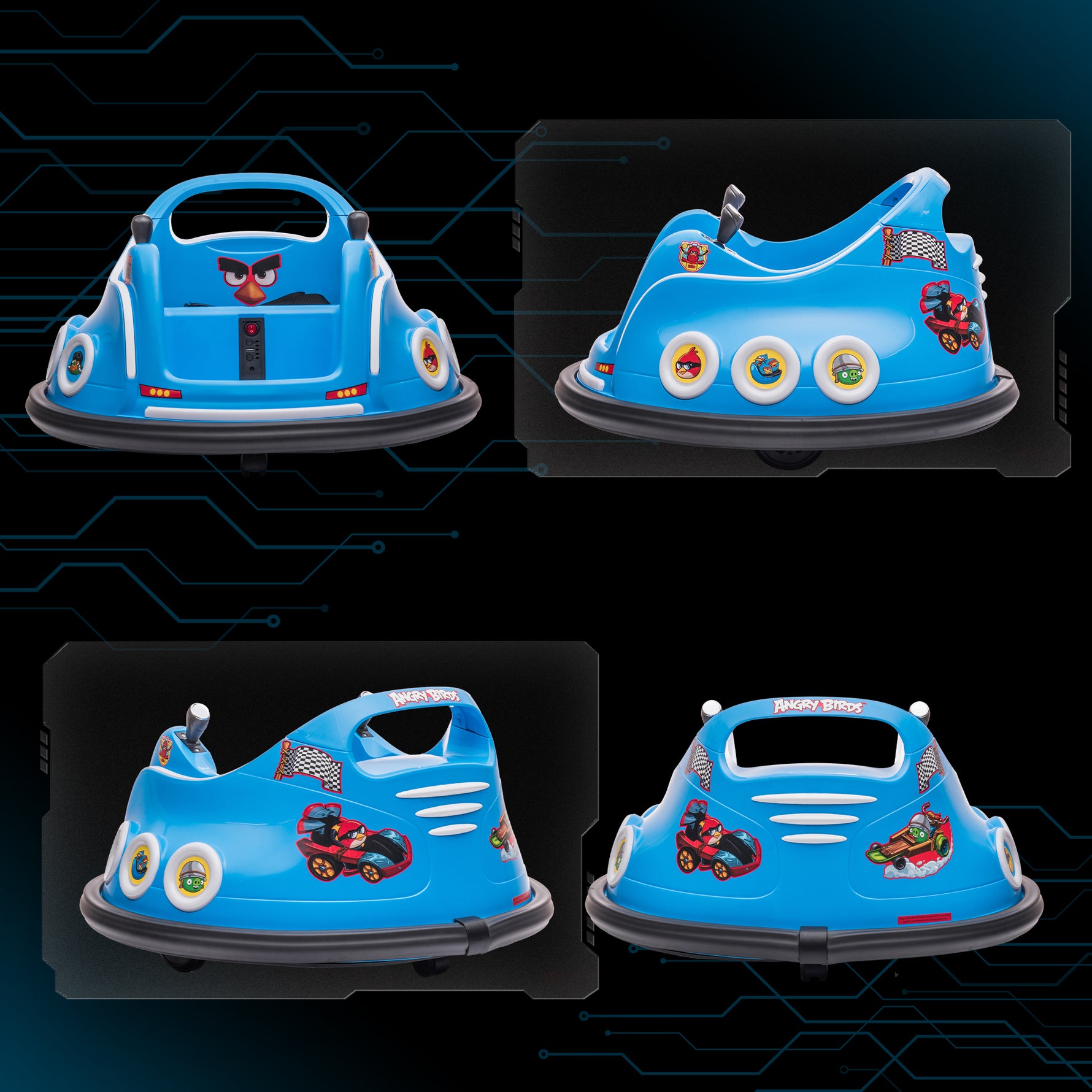 Voiture auto-tamponneuse électrique enfant 12V sous licence Angry Bird, voiture tournante 360°, 73 x 73 x 44 cm, bleu