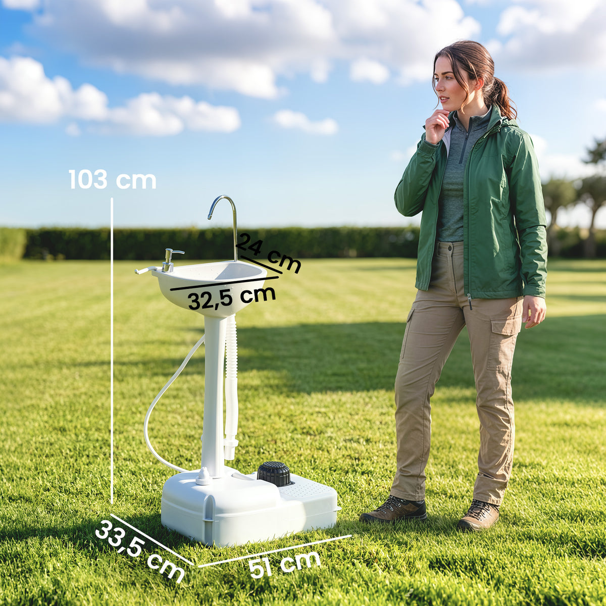 Évier de Camping Portable à Roues, Distributeur de Savon, Eau Froide Uniquement, Réservoir d'Eaux Usées NON Inclus, Gris