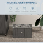 Gamelles Chiens Surélevées Gamelle Double Chien Chat Porte-Gamelles 2L Acier Inox 60 x 30 x 35,5 cm Gris