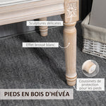 Banc bout de lit banquette capitonnée style vintage français revêtement tissu aspect lin pieds en bois massif crème