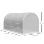 Serra a tunnel da giardino 8m², serra a tunnel con porta e 6 finestre, telo in PE 140 g/m² 400 x 200 x 200 cm bianco