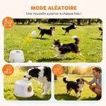Lanciatore di palline automatico per cani, 6 palline in ETPU da 5,8 cm, 3 distanze regolabili (6/10/14 m), 27x27x18,5 cm, giallo