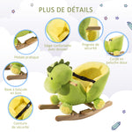 Jouet à Bascule Dinosaure Ceinture de sécurité Effet sonore 32 chansons pour enfants de 18+ Mois Bois Peluche Verte