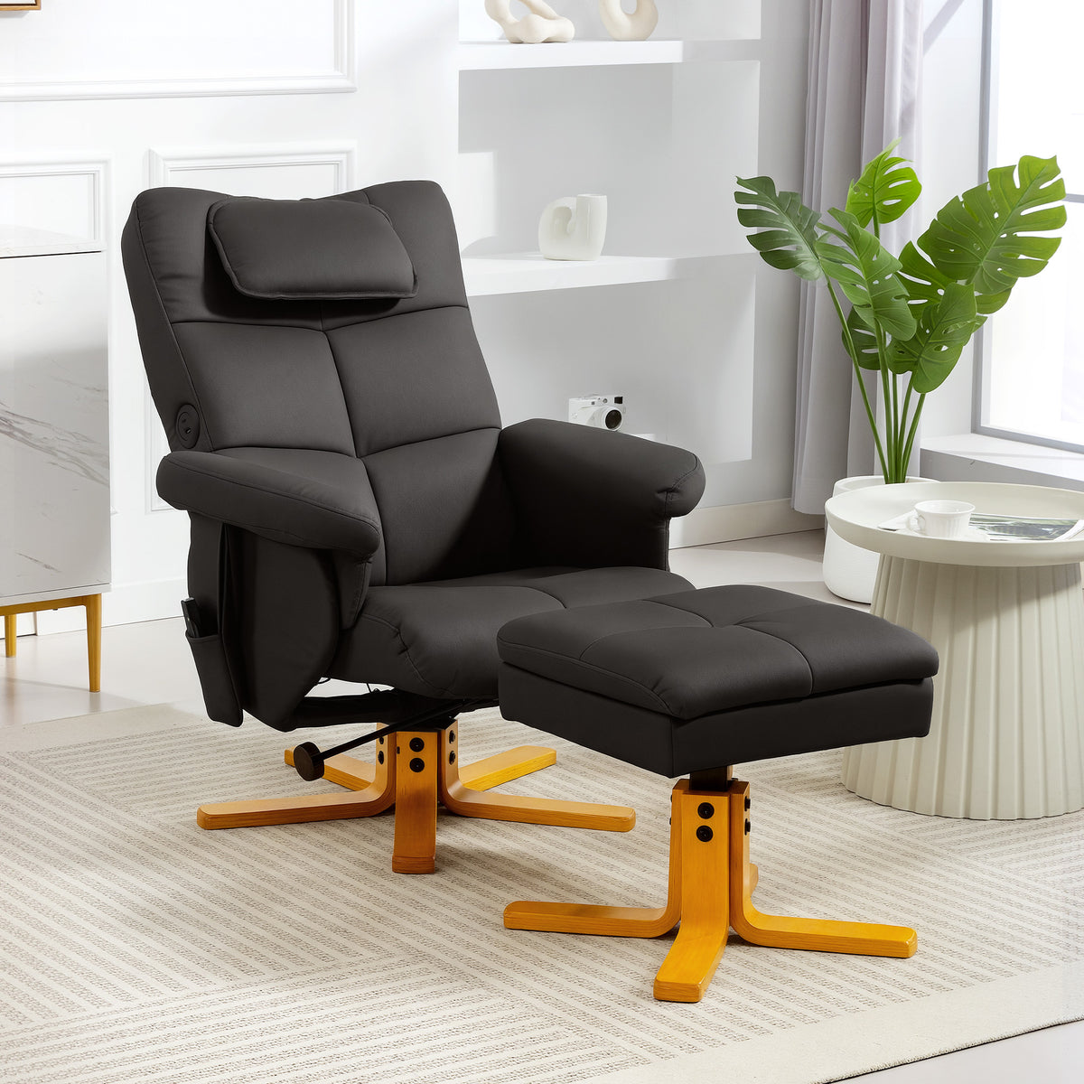 Sillón de masaje con reposapiés, respaldo reclinable hasta 135°, compartimento de almacenamiento, mando a distancia