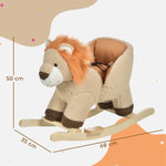 Cheval à Bascule modèle Lion Fonction Musicale Selle Grand Confort Peluche Courte Douce Pour Enfants 18-36 Mois Bois peuplier Marron dim. 68L x 35l x 50H cm