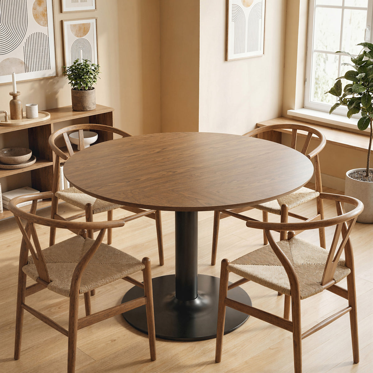 Tavolo da pranzo rotondo per 4-6 persone, tavolo da cucina con ampio piano e base in acciaio, Ø 110 x 78 cm, marrone