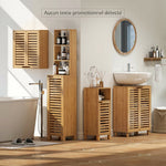 Meuble sous Lavabo en Bambou, Meuble de Salle de Bain avec 2 Portes Persiennes, Étagère Réglable, Bois Naturel