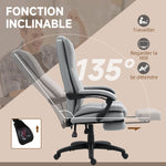 Fauteuil de bureau massant, chaise de bureau avec hauteur réglable, dossier inclinable et télécommande filaire, gris