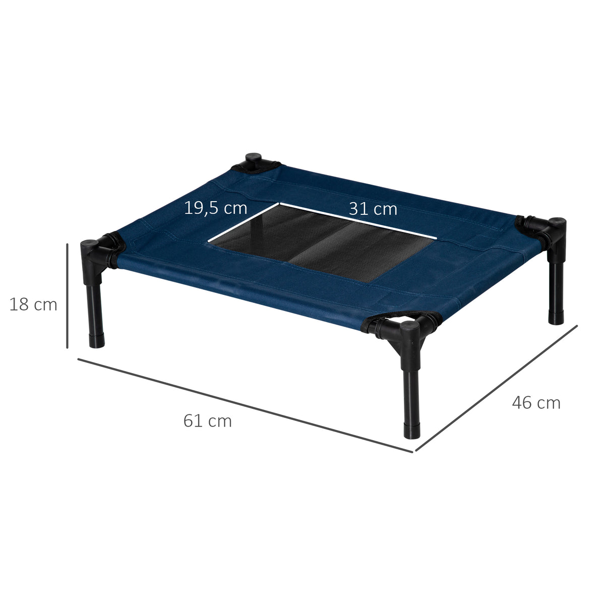Lit surélevé pour chiens chats animaux de compagnie tissu oxford textilène micro-perforé 61 x 46 x 18 cm bleu et noir
