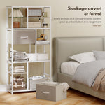 Étagère de rangement 6 niveaux, bibliothèque avec 2 tiroirs en tissu, 9 étagères ouvertes, 72,5 x 30 x 150 cm, blanc