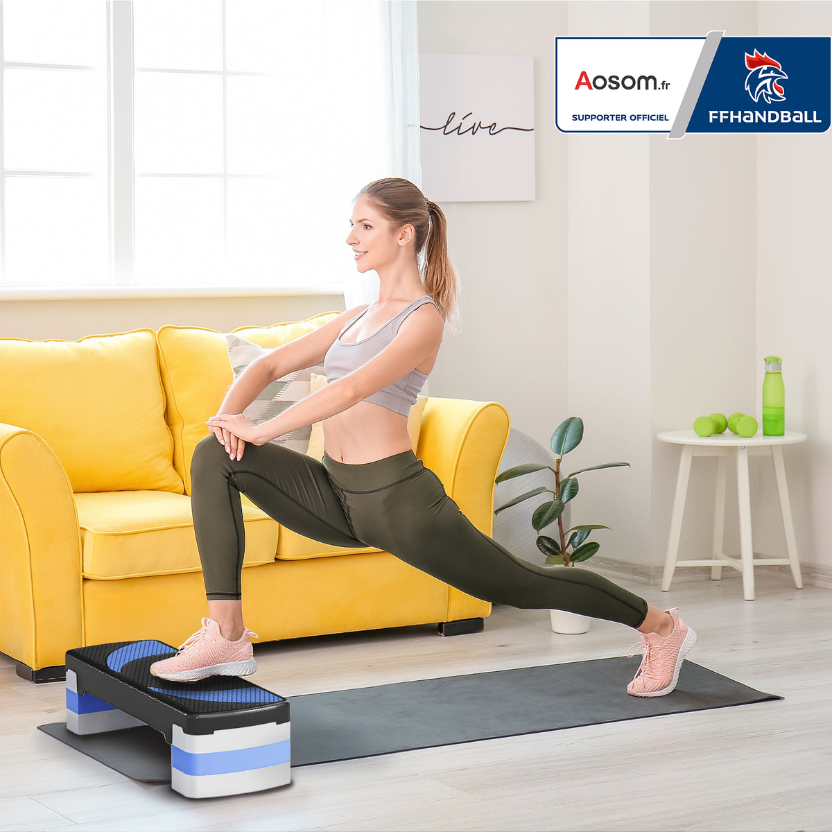 Stepper Fitness Aerobica - .fr x FFHandball - altezza regolabile superficie antiscivolo 80 x 31 x 20 cm nero blu