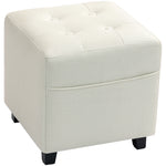 Repose pied salon, ottoman, siège rembourré capitonné en tissu aspect lin avec poche latérale, 35 x 35 x 35 cm, crème