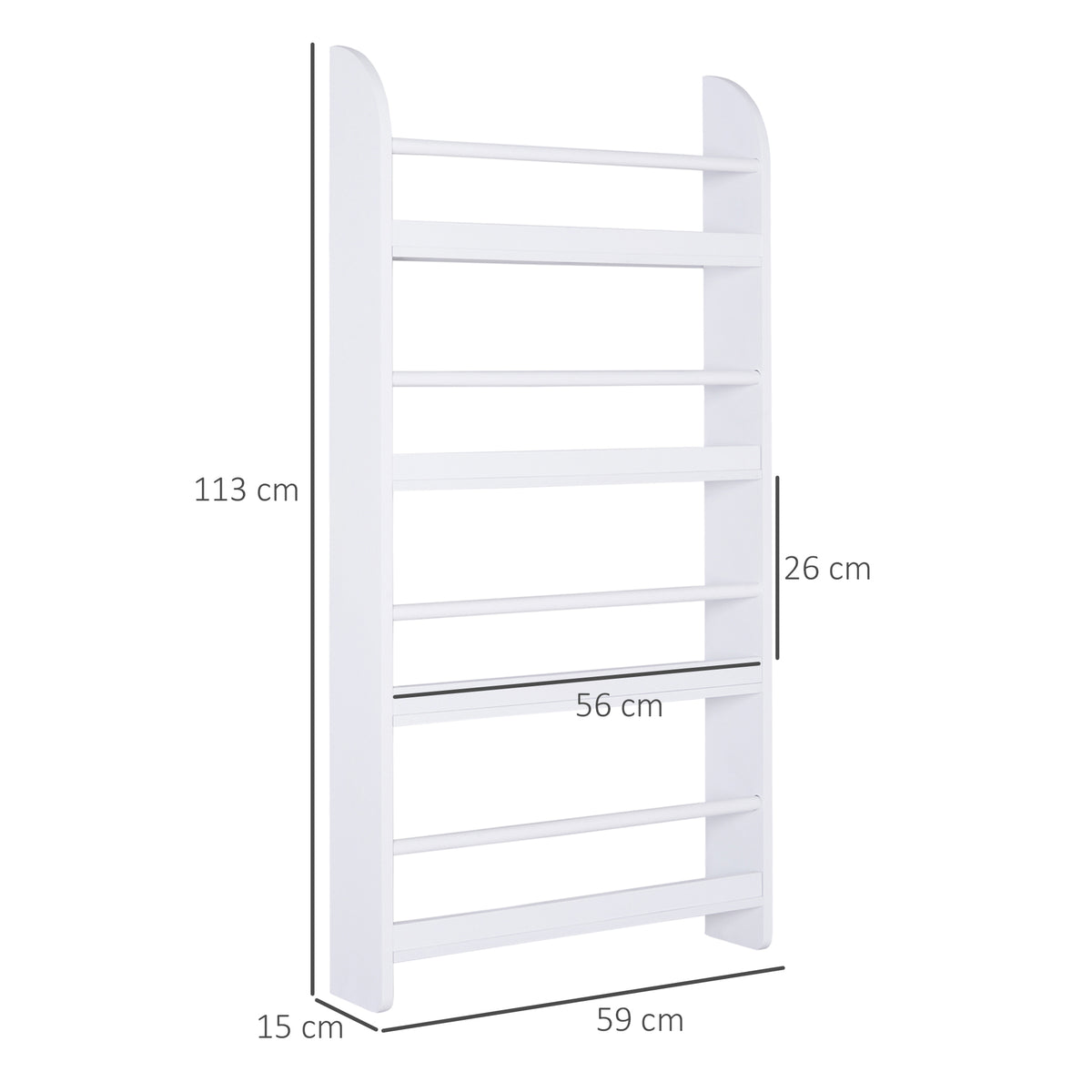 Étagère murale en bois pour livres et magazines, 4 niveaux, 59l x 12P x 113H cm, blanc