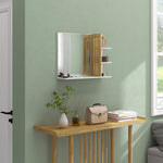 Miroir mural de salle de bain avec 3 étagères latérales 1 étagère inférieure en bambou 45 x 15 x 58,5 cm blanc