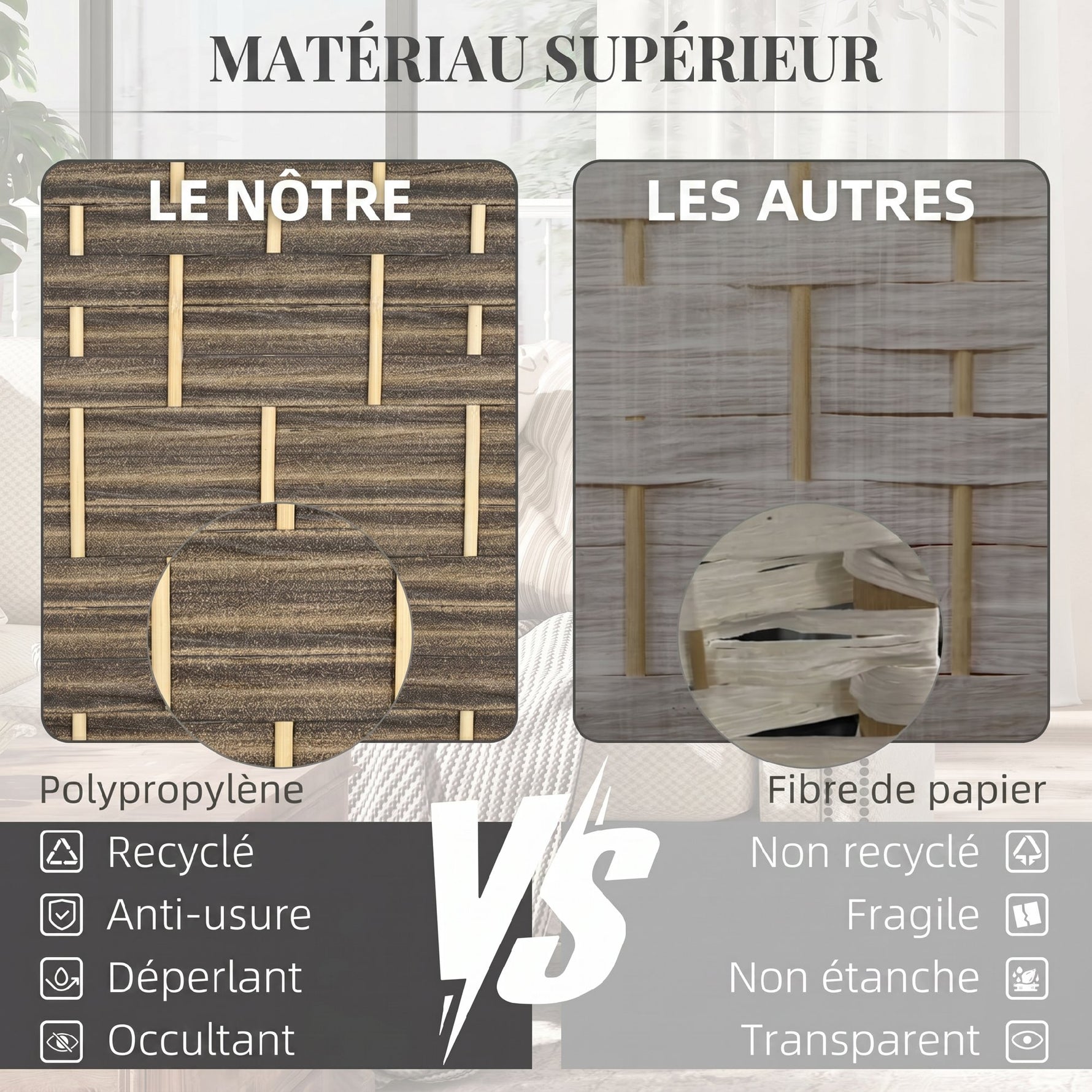 Paravent intérieur en bois 4 panneaux séparateur de pièce pliable pour salon chambre 180 x 180 cm chêne foncé