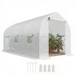 Serre tunnel de jardin 8m², serre de jardin tunnel avec 1 portes et 6 fenêtres, bâche PE 140g/m² 400x200x200cm blanc