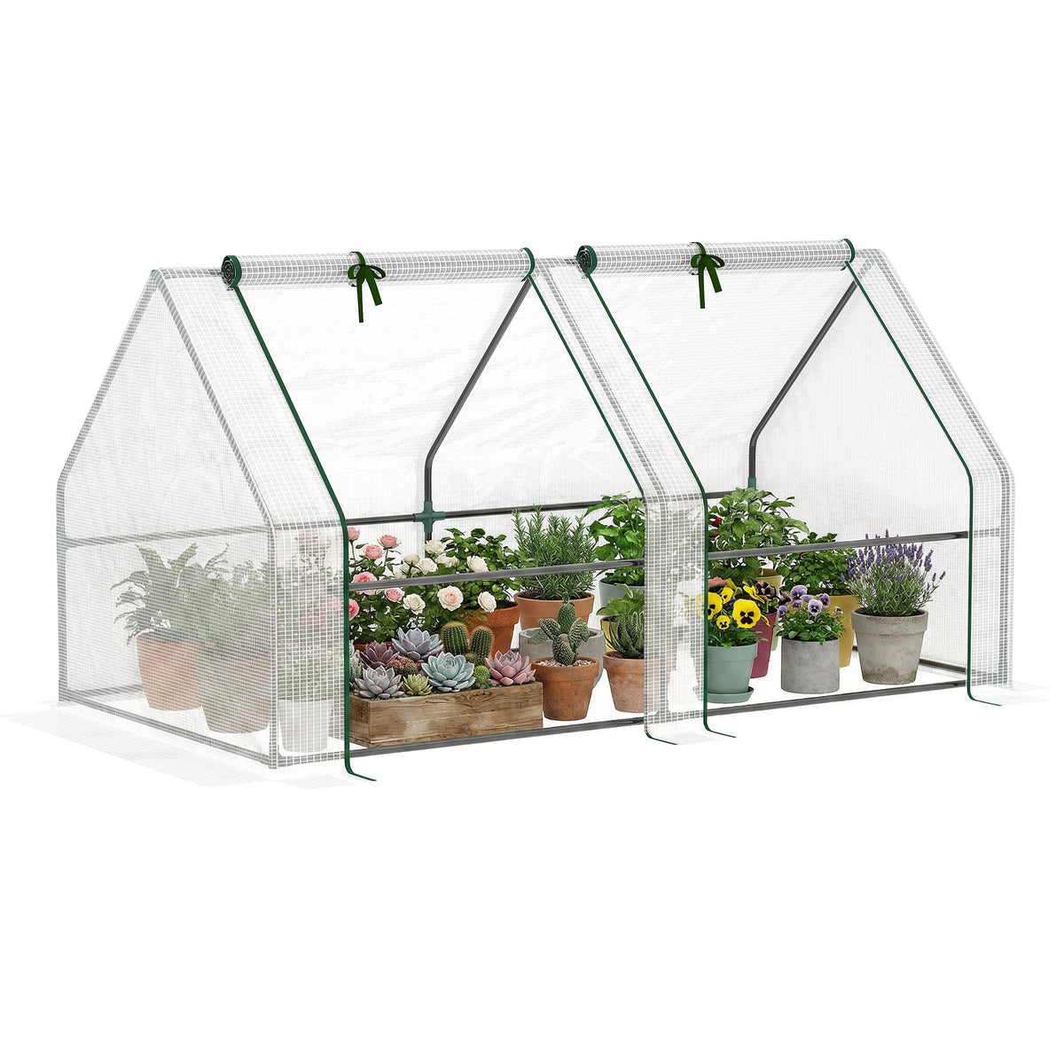 Mini Serre de Jardin mini serre tunnel 180L x 90l x 90H cm toit pointu Acier PE 140 g/m² Anti-UV fenêtres avec