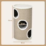 Tonneau à Gratter pour Chat, Tour à Griffer en Sisal à 3 Niveaux Recouvert de Peluche, Ø 38 x 70 cm, Marron