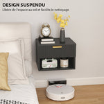 Lot de 2 tables de chevet suspendues, tables de nuit murales avec tiroir et niche, moderne, 40x34x29cm, noir