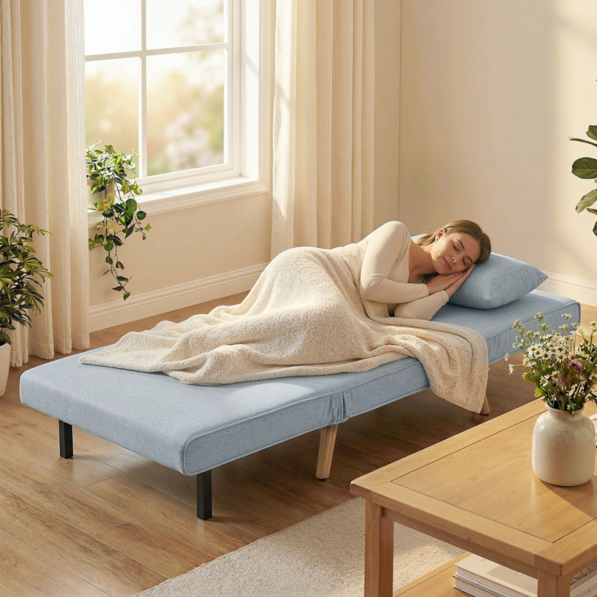 3-in-1 slaapfauteuil, eenpersoons slaapstoel, verstelbare rugleuning in 5 posities, stof, met kussen, grijs