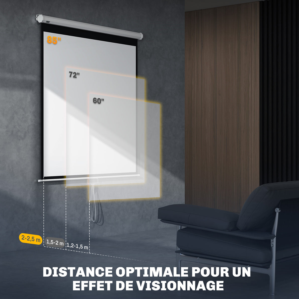 Écran de projection TV et Home Cinema de 85 Pouces vidéo projecteur 1:1 4K HD, 162,5 x 8 x 162 cm