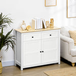Commode meuble de rangement 2 portes avec étagère réglable en hauteur 2 tiroirs 100 x 40 x 85 cm blanc et aspect bois
