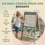 Tableau enfant 3 en 1 chevalet enfants à double face, tableau noir et blanc, avec rouleau de papier 54 x 46 x 94 cm vert