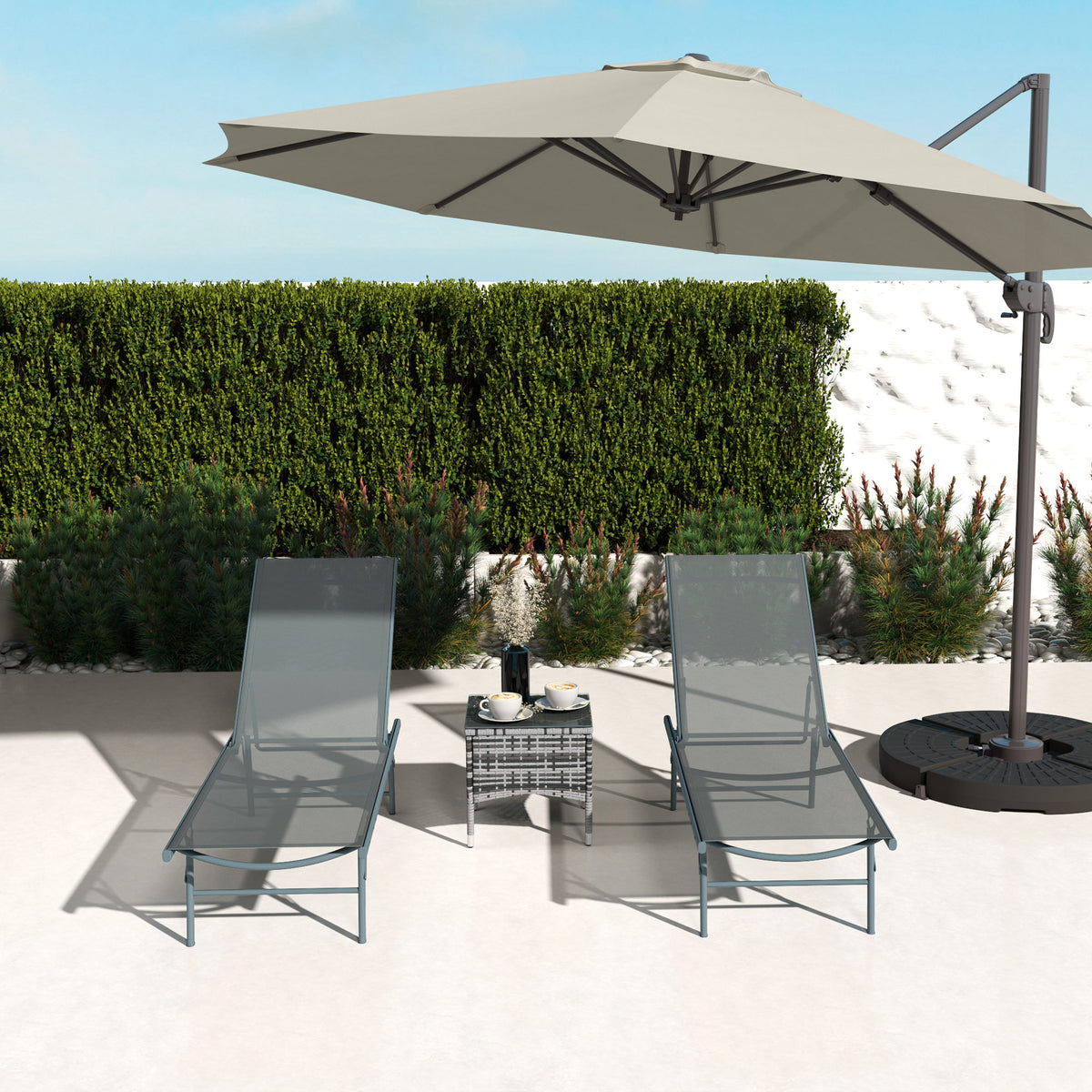 Lot de 2 bain de soleil chaise longue pliante textilène transat jardin extérieur inclinable 54 x 164 x 84 cm gris clair