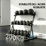 Support pour haltères à 3 niveaux, support de poids réglable en acier pour haltères, kettlebells, noir