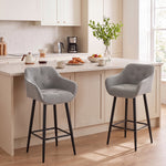 Lot de 2 Tabourets de Bar, Chaises de Bar Rembourrées en Chenille, Assise Large 67H cm, Dossier et Repose-Pieds, Gris