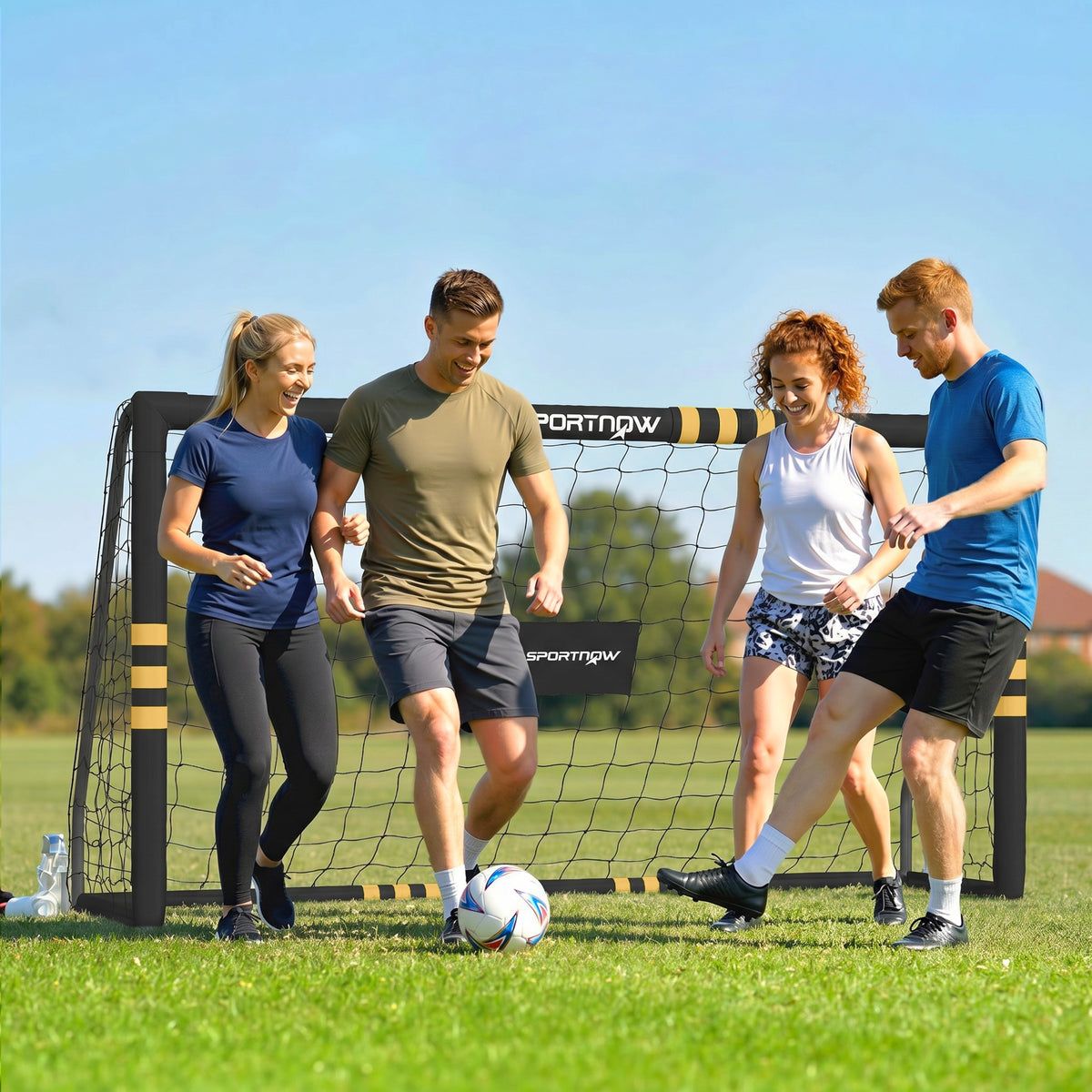 But de Football avec Mousse de Protection, 5 Piquets de Sol et Filet en PE, 180x60x120cm, Jaune