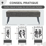 Banc bout de lit banquette capitonnée style vintage 114 x 38 x 42 cm piètement bois revêtement gris