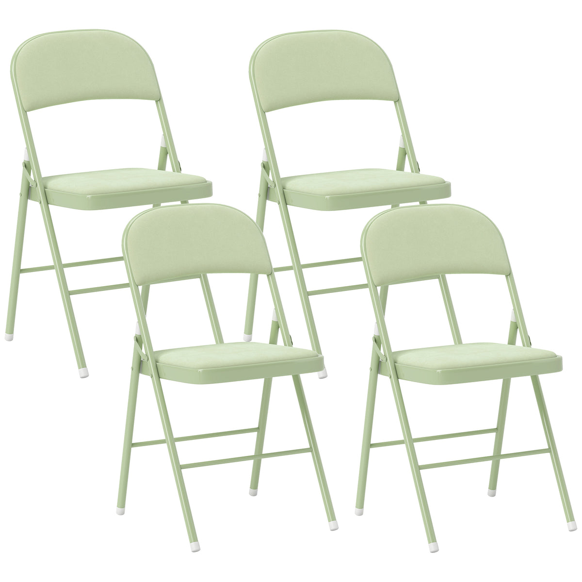 Lot de 4 chaises pliantes et portables intérieur avec assises et dossiers rembourrés en velours, cadre en acier, vert
