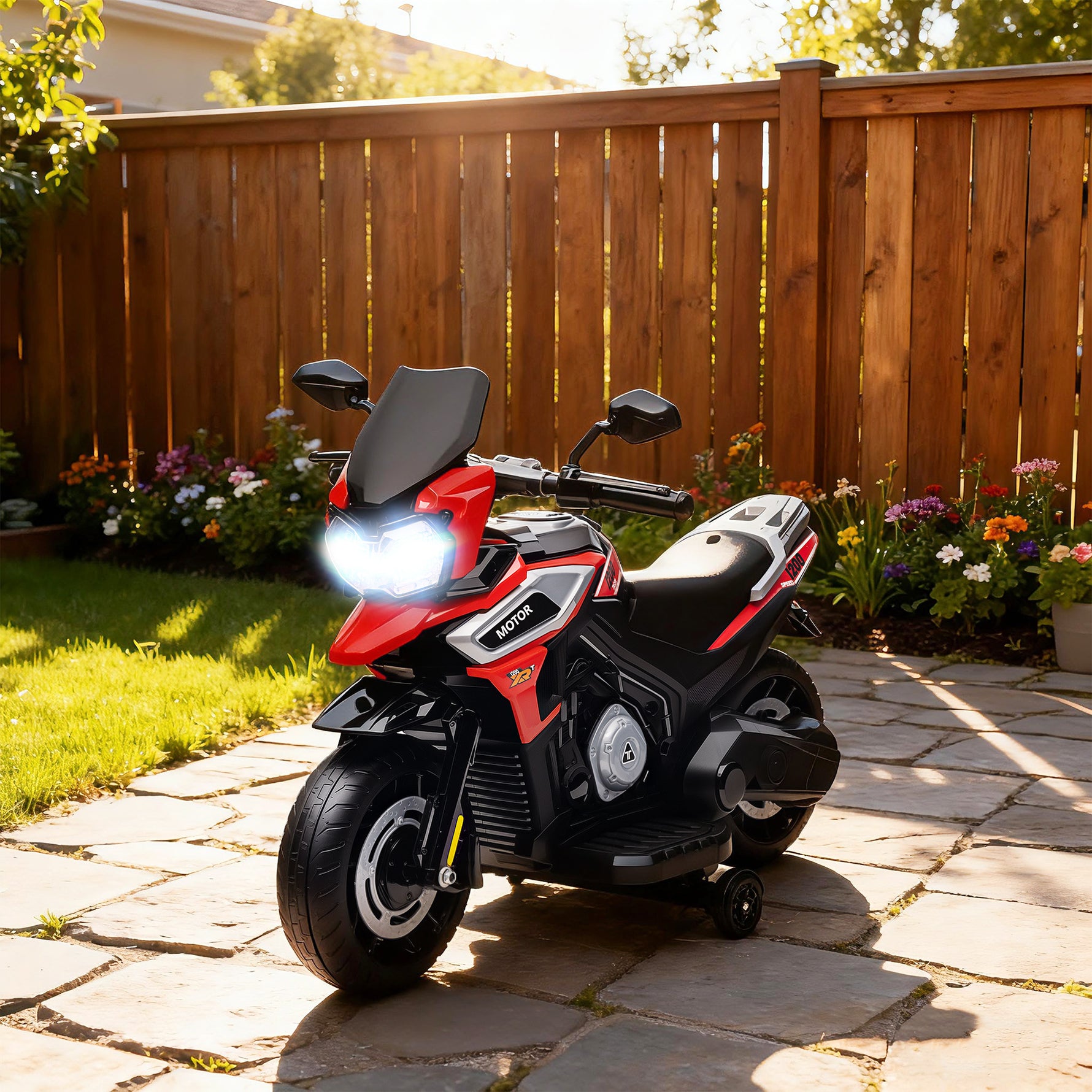 Moto Électrique Enfants 6 V, Voiture Électrique Enfants avec Roues d'Entraînement, Musique, Effets Lumineux, Rouge