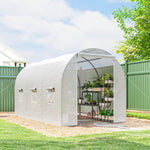 Serra a tunnel da giardino 7m², serra a tunnel da giardino con porta e 6 finestre, telo in PE 140 g/m² 350 x 200 x 200 cm bianco