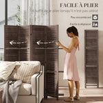 Paravent intérieur en bois 4 panneaux 160 x 170 cm, séparateur de pièce pliable avec 3 étagères, noyer