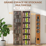 Rangements pour CD et DVD 9 compartiments et 6 étagères réglables capacité max. 260 CD/120 DVD 33 x 24 x 140 cm bois naturel