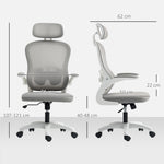 Chaise Bureau Ergonomique, Fauteuil de Bureau en Maille avec Accoudoirs Rabattables, Hauteur Réglable, 64x62x115cm, Gris