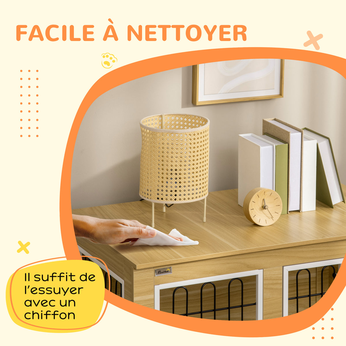 Cage pour chien animaux cage de chien sur pied avec coussin amovible acier aspect bois 90 x 58 x 65 cm