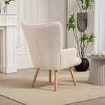 Fauteuil de salon en tissu bouclette, fauteuil capitonné et rembourré avec pieds en bois, 71 x 74 x 96 cm, beige