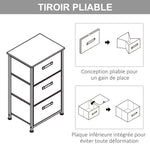 Meuble de rangement chiffonnier moderne 3 tiroirs en tissu, cadre en acier et MDF, 45 x 30 x 71 cm, gris-6