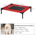 Lit surélevé pour chiens chats animaux de compagnie tissu oxford textilène micro-perforé 76 x 61 x 18 cm rouge et noir